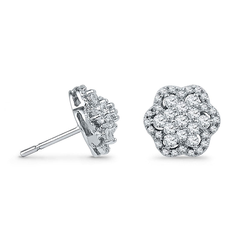 0.75 CT. T.W. Diamond Flower Cluster Stud Earrings in 10K White Gold