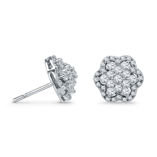 0.75 CT. T.W. Diamond Flower Cluster Stud Earrings in 10K White Gold