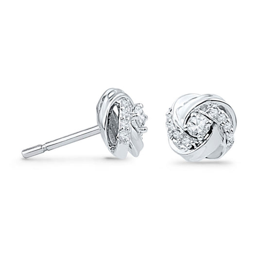 0.13 CT. T.W. Diamond Love Knot Stud Earrings in 10K White Gold