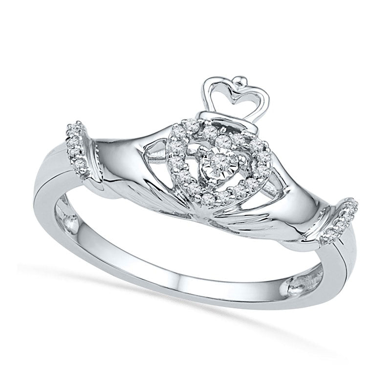 0.10 CT. T.W. Natural Diamond Claddagh Ring in Sterling Silver