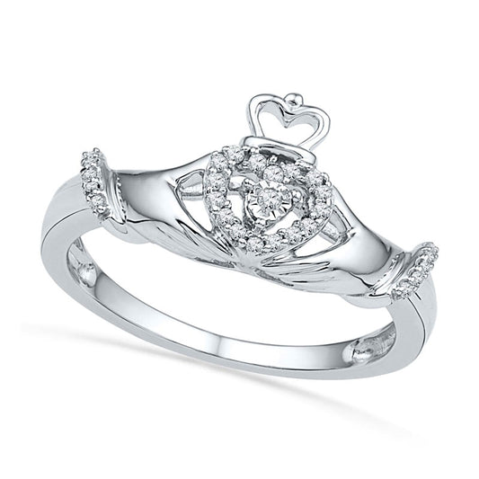 0.10 CT. T.W. Natural Diamond Claddagh Ring in Sterling Silver