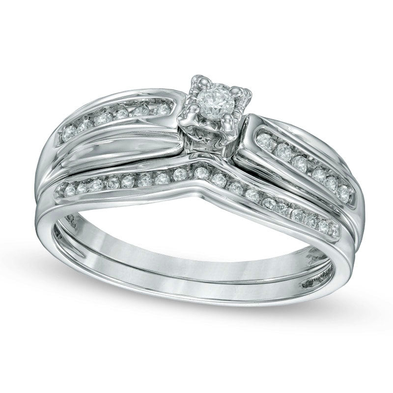 0.17 CT. T.W. Natural Diamond Bridal Engagement Ring Set in Sterling Silver