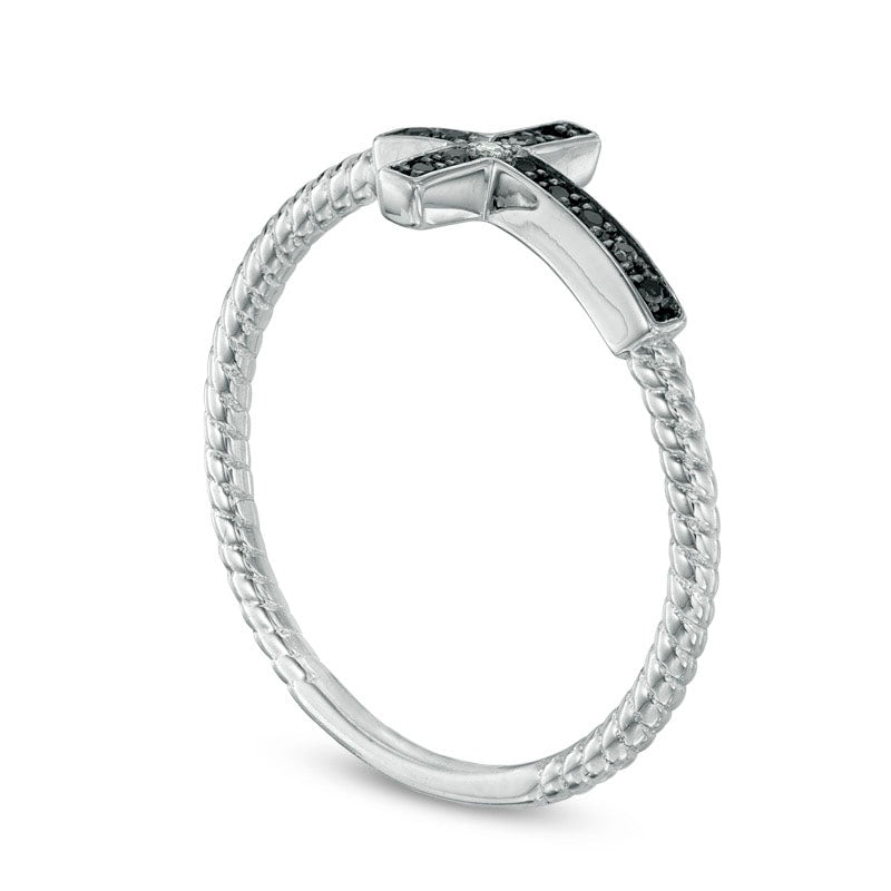 Enhanced Black and White Natural Diamond Accent Sideways Cross Ring in Sterling Silver