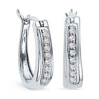 0.17 CT. T.W. Diamond Oval Hoop Earrings in Sterling Silver