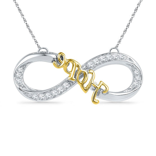 0.1 CT. T.W. Natural Diamond Sideways Infinity with "Hope" Necklace in Sterling Silver and 14K Gold Plate