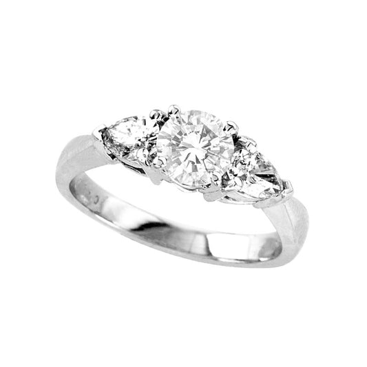 1.5 CT. T.W. Natural Diamond Three Stone Engagement Ring in Solid 14K White Gold