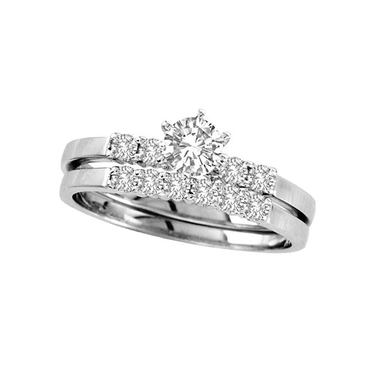 0.75 CT. T.W. Natural Diamond Bridal Engagement Ring Set in Solid 14K White Gold