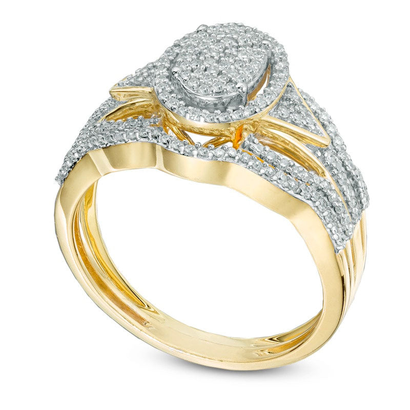 0.33 CT. T.W. Natural Diamond Oval Composite Frame Bridal Engagement Ring Set in Solid 10K Yellow Gold