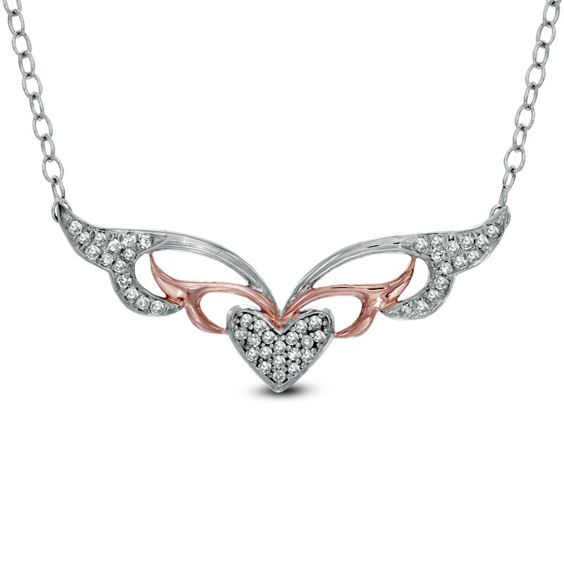 0.1 CT. T.W. Natural Diamond Masquerade-Style Heart Necklace in Two-Tone Sterling Silver