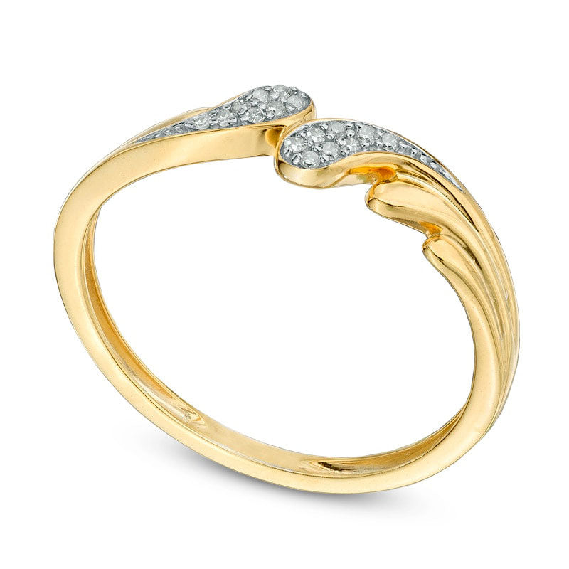 Natural Diamond Accent Bypass Ring in Solid 10K Yellow Gold