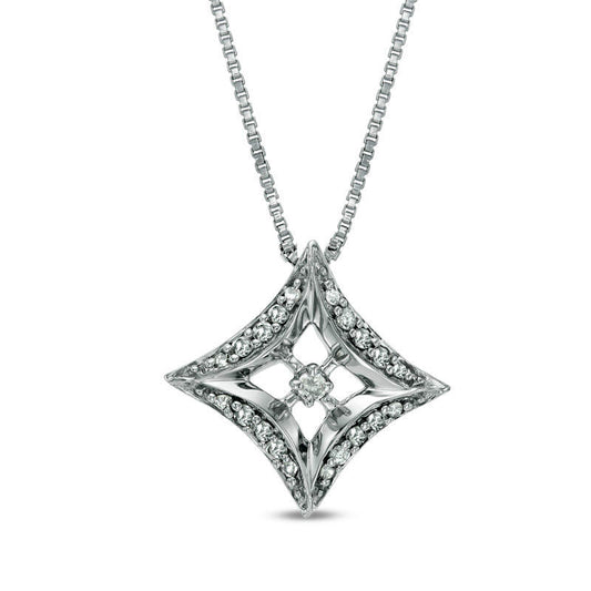 0.1 CT. T.W. Natural Diamond Concave Square Pendant in Sterling Silver