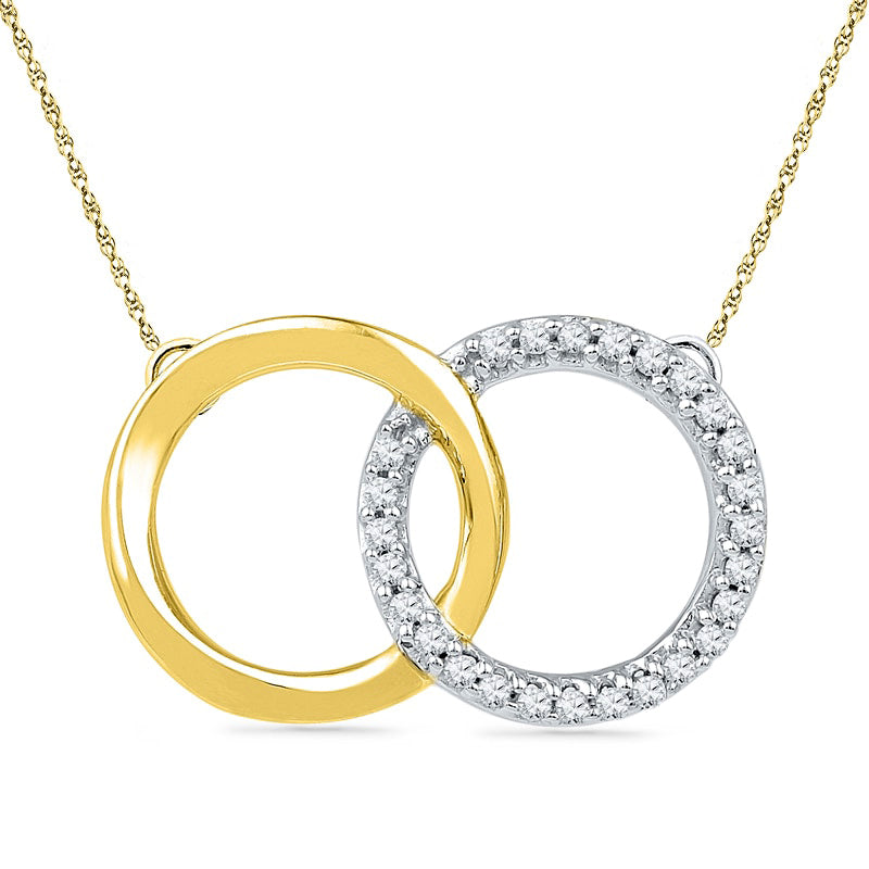 0.1 CT. T.W. Natural Diamond Interlocking Circles Necklace in Sterling Silver and 14K Gold Plate