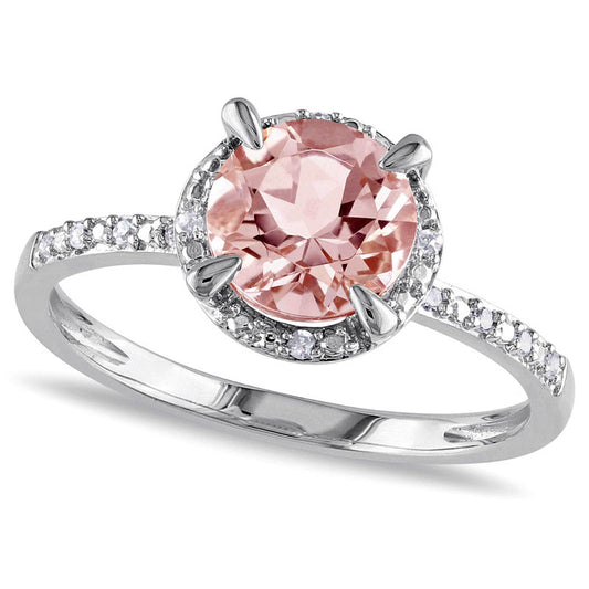 7.0mm Morganite and Natural Diamond Accent Frame Engagement Ring in Solid 10K White Gold