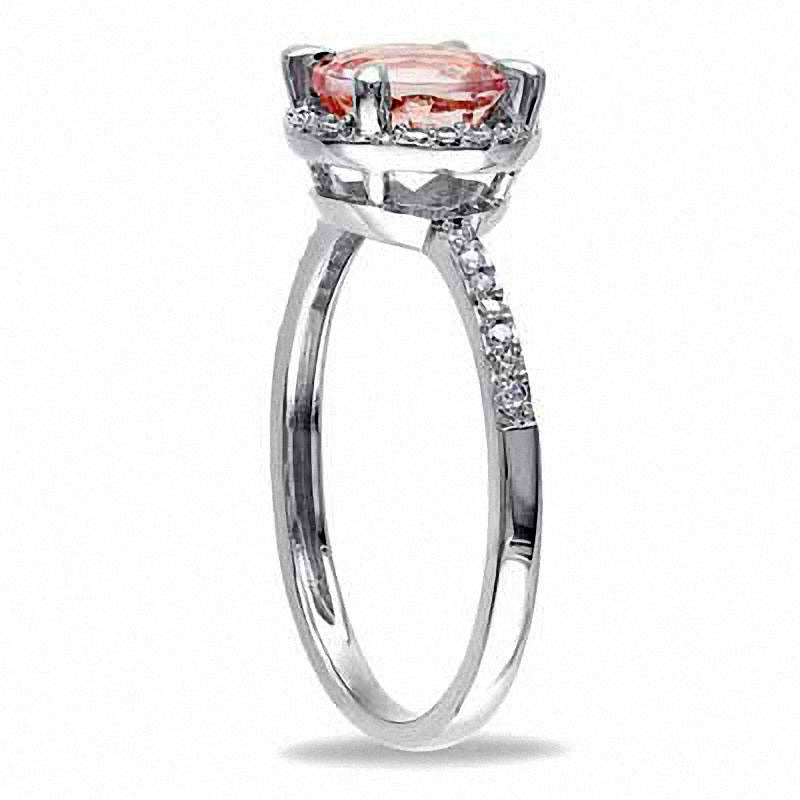 7.0mm Morganite and Natural Diamond Accent Frame Engagement Ring in Solid 10K White Gold