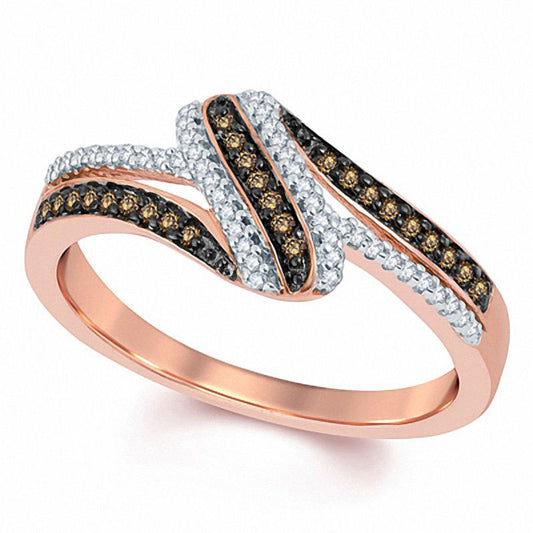 0.20 CT. T.W. Champagne and White Natural Diamond Knot Ring in Solid 10K Rose Gold