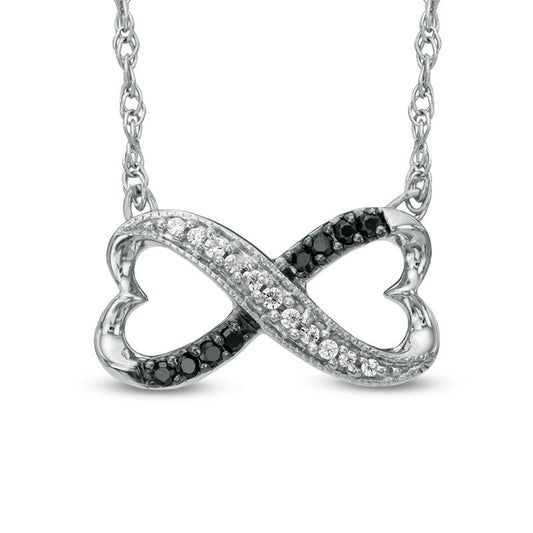 0.1 CT. T.W. Enhanced Black and White Natural Diamond Sideways Heart Infinity Pendant in Sterling Silver