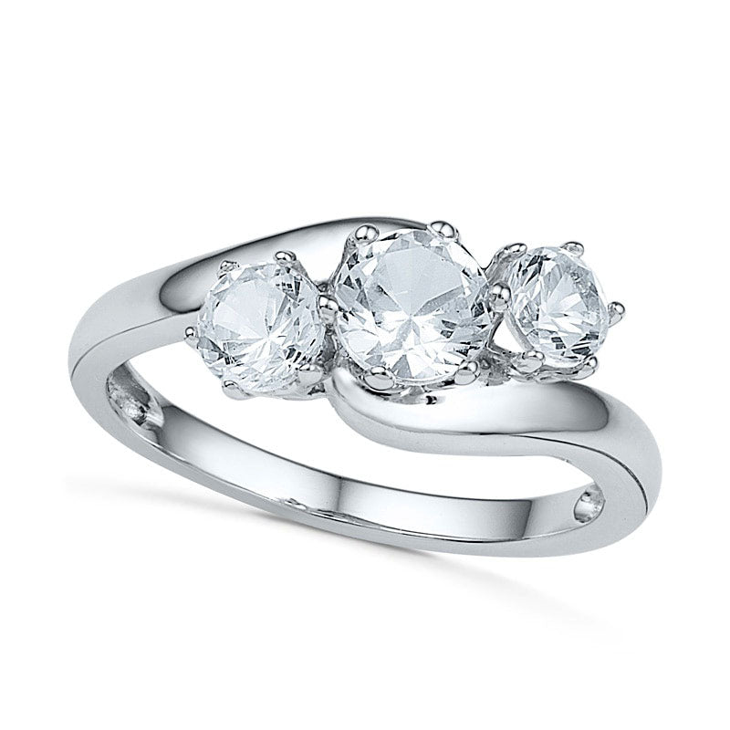 Lab-Created White Sapphire Three Stone Engagement Ring in Solid 10K White Gold