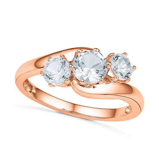 Lab-Created White Sapphire Three Stone Engagement Ring in Solid 10K Rose Gold