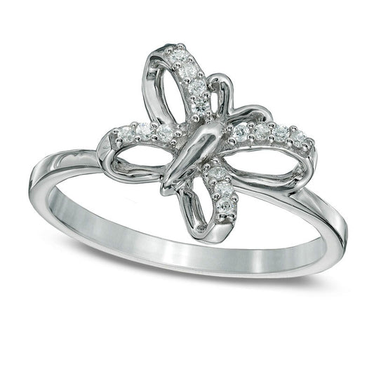 Natural Diamond Accent Tilted Butterfly Midi Ring in Sterling Silver