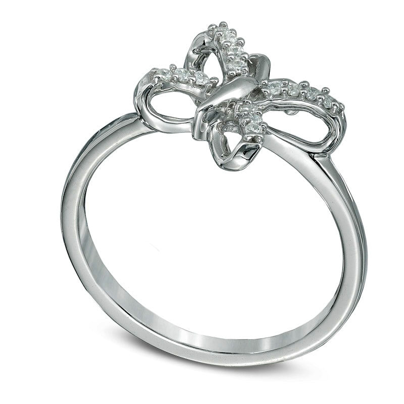 Natural Diamond Accent Tilted Butterfly Midi Ring in Sterling Silver