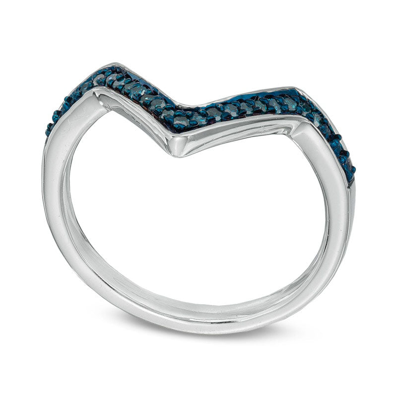 0.05 CT. T.W. Enhanced Blue Natural Diamond Deep Chevron Midi Ring in Sterling Silver