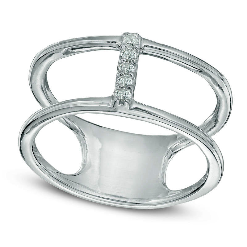 Natural Diamond Accent Linear Orbit Midi Ring in Sterling Silver