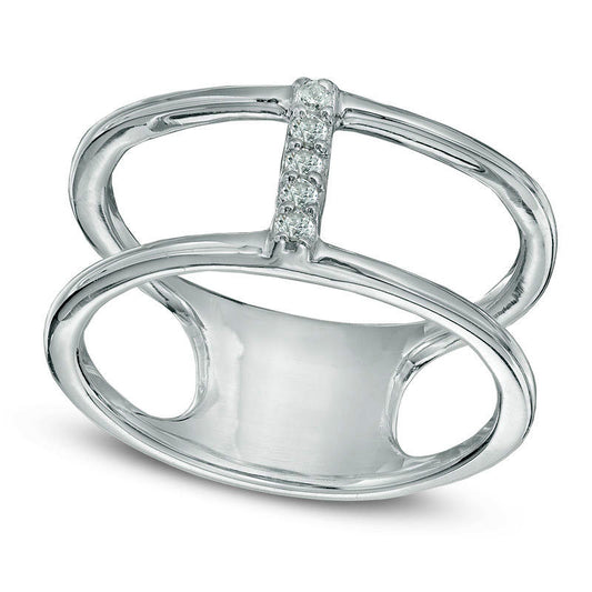 Natural Diamond Accent Linear Orbit Midi Ring in Sterling Silver