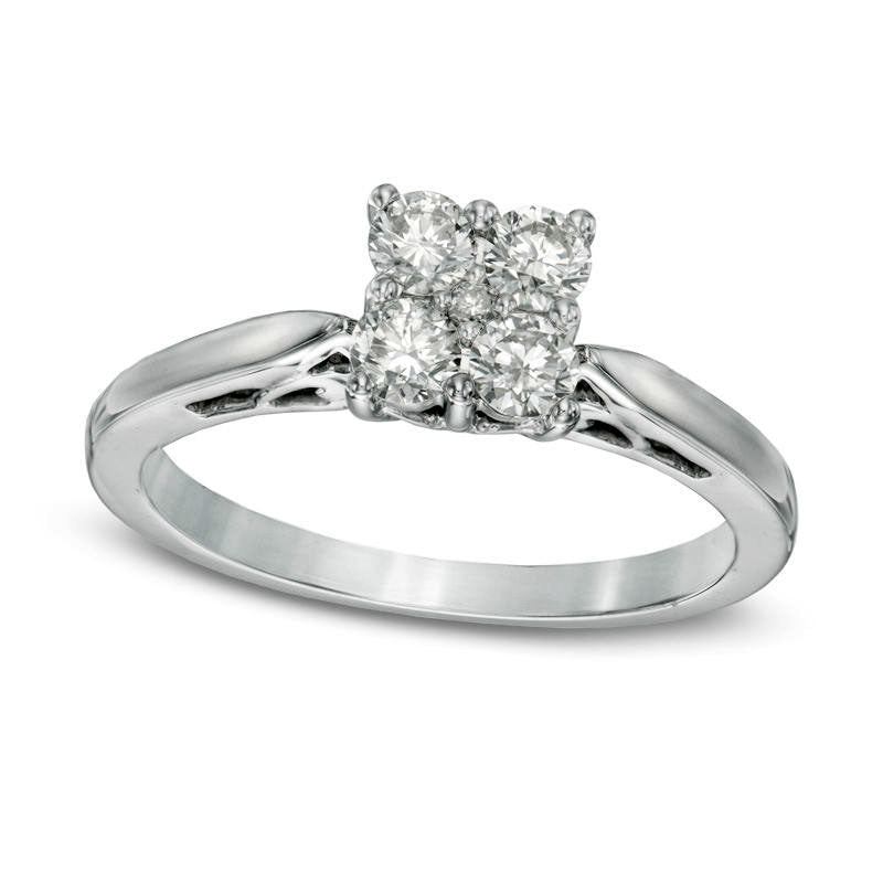 0.50 CT. T.W. Natural Diamond Cluster Engagement Ring in Solid 10K White Gold