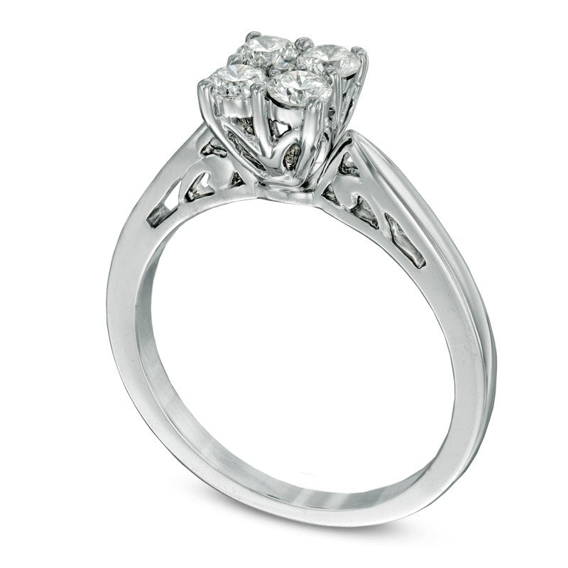 0.50 CT. T.W. Natural Diamond Cluster Engagement Ring in Solid 10K White Gold