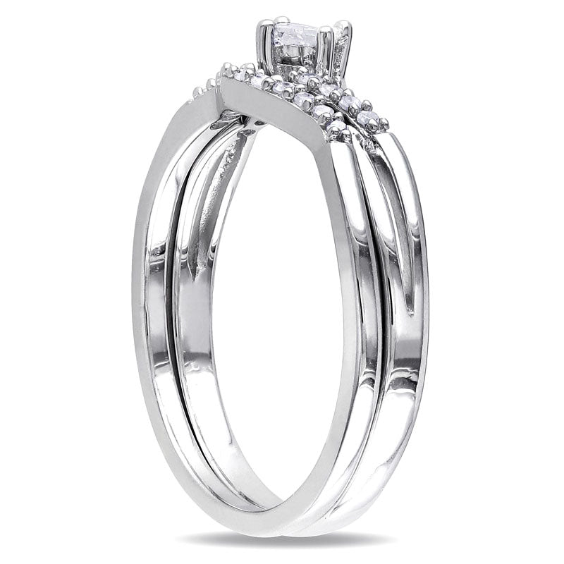 0.20 CT. T.W. Princess-Cut Natural Diamond Split Shank Bridal Engagement Ring Set in Sterling Silver