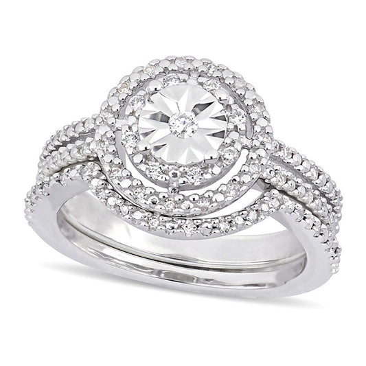 0.25 CT. T.W. Natural Diamond Medallion Cluster Bridal Engagement Ring Set in Sterling Silver