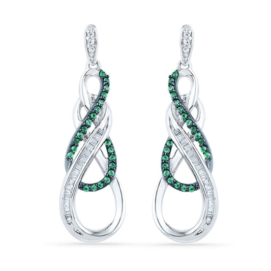 0.33 CT. T.W. Enhanced Green and White Diamond Infinity Drop Earrings in 10K White Gold