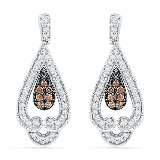 0.5 CT. T.W. Champagne and White Diamond Vintage-Style Teardrop Earrings in 10K White Gold