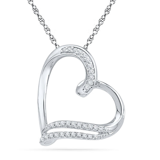 0.1 CT. T.W. Natural Diamond Tilted Heart Pendant in Sterling Silver