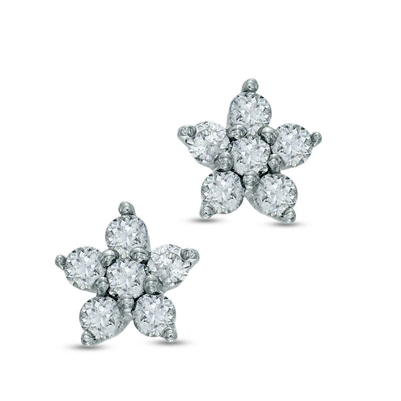 0.13 CT. T.W. Diamond Flower Stud Earrings in 14K White Gold