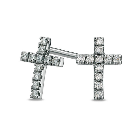 Diamond Accent Cross Stud Earrings in 10K White Gold