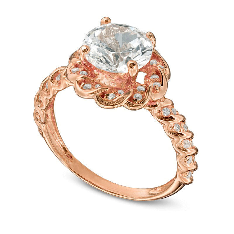 8.0mm Lab-Created White Sapphire Flower Ring in Sterling Silver with Solid 14K Rose Gold Plate