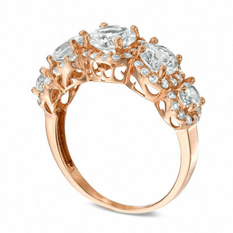 Lab-Created White Sapphire Five Stone Ring in Sterling Silver with Solid 14K Rose Gold Plate