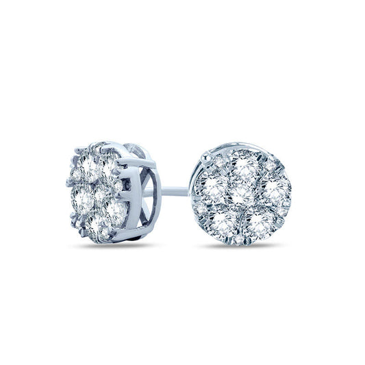 1 CT. T.W. Diamond Cluster Stud Earrings in 10K White Gold