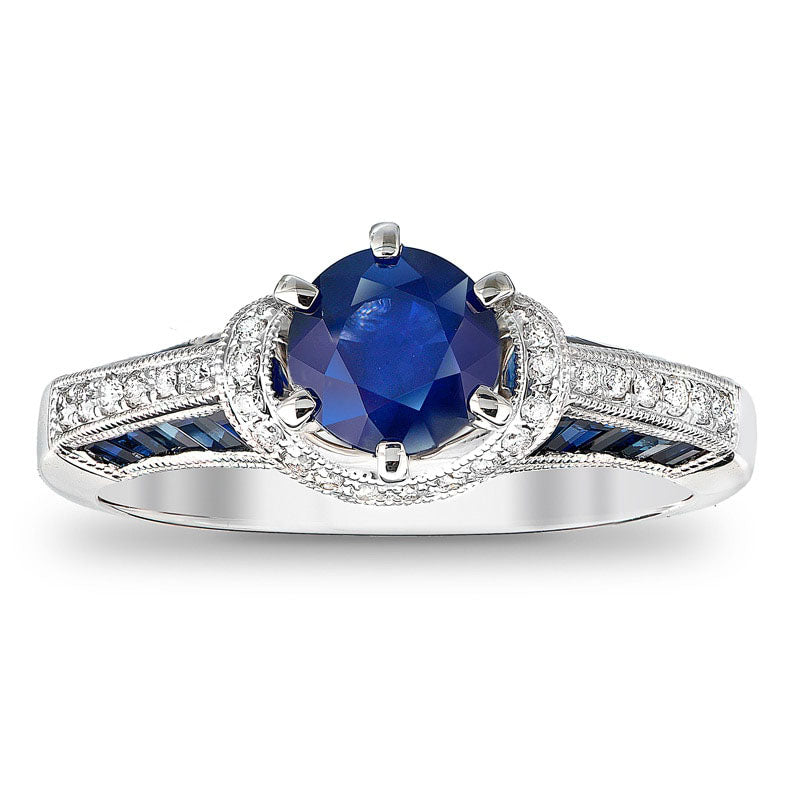 6.0mm Blue Sapphire and 0.17 CT. T.W. Natural Diamond Engagement Ring in Solid 14K White Gold