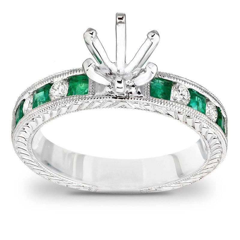 Princess-Cut Emerald and 0.50 CT. T.W. Natural Diamond Semi-Mount Bridal Engagement Ring Set in Solid 14K White Gold