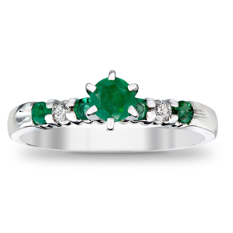 4.0mm Emerald and 0.10 CT. T.W. Natural Diamond Engagement Ring in Solid 14K White Gold