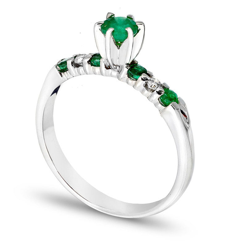 4.0mm Emerald and 0.10 CT. T.W. Natural Diamond Engagement Ring in Solid 14K White Gold