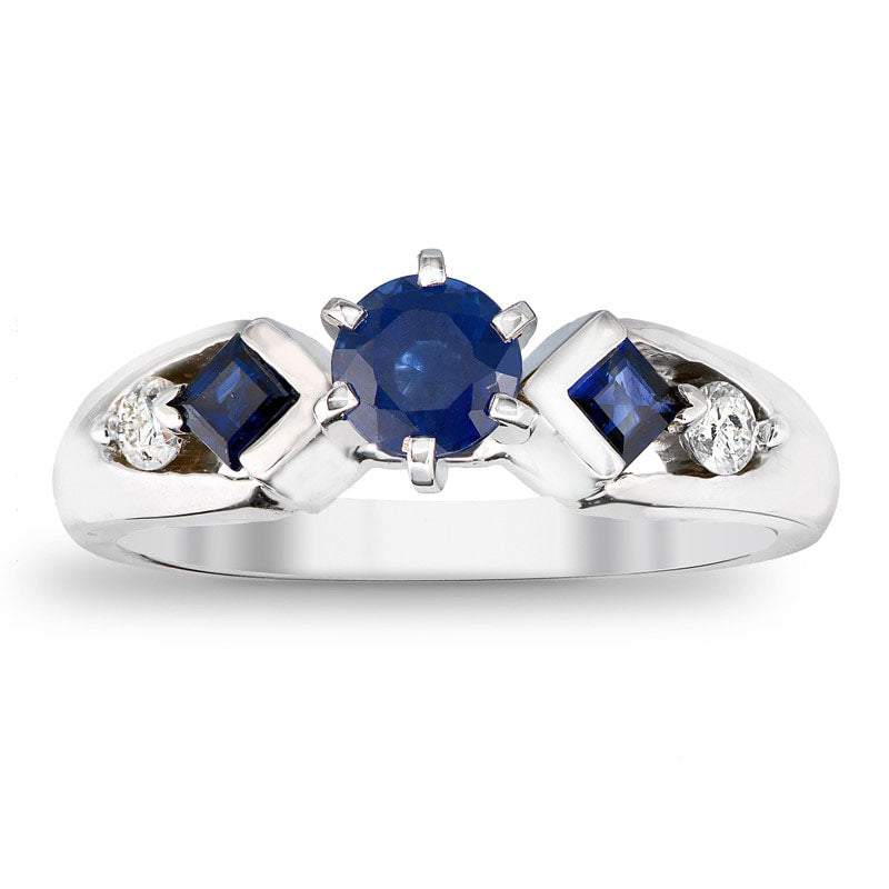 5.0mm Blue Sapphire and 0.10 CT. T.W. Natural Diamond Engagement Ring in Solid 14K White Gold