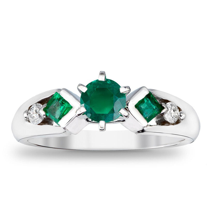 5.0mm Emerald and 0.10 CT. T.W. Natural Diamond Engagement Ring in Solid 14K White Gold