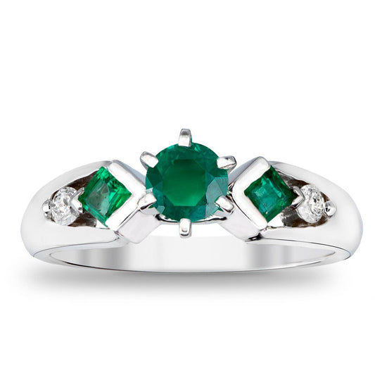 5.0mm Emerald and 0.10 CT. T.W. Natural Diamond Engagement Ring in Solid 14K White Gold