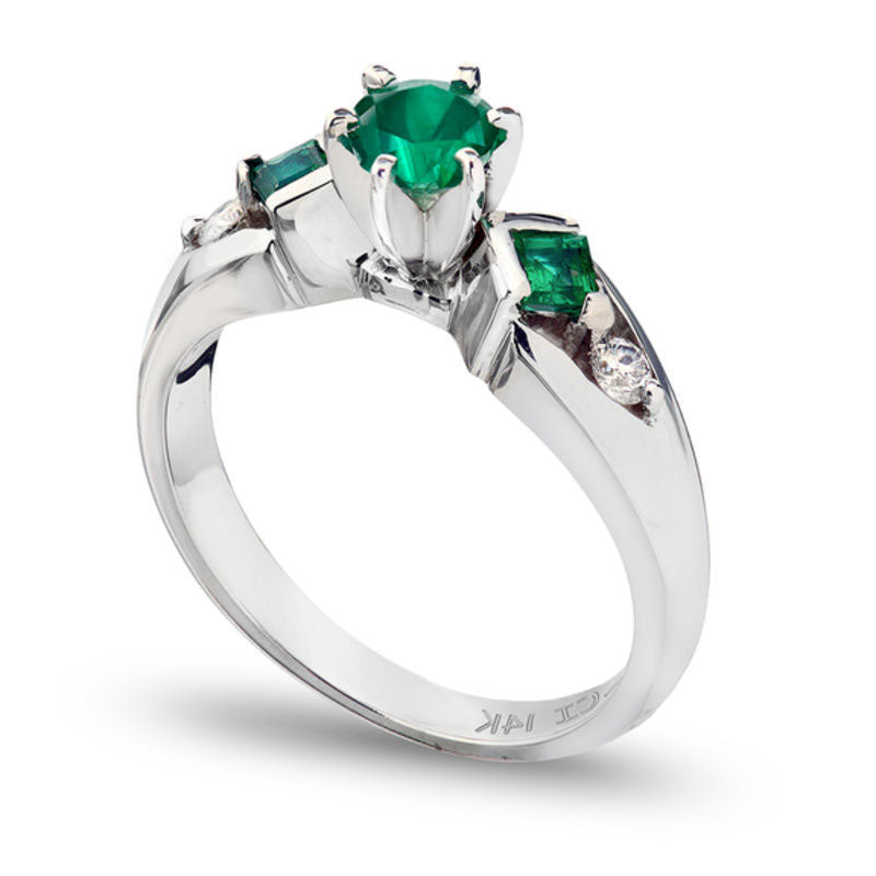 5.0mm Emerald and 0.10 CT. T.W. Natural Diamond Engagement Ring in Solid 14K White Gold