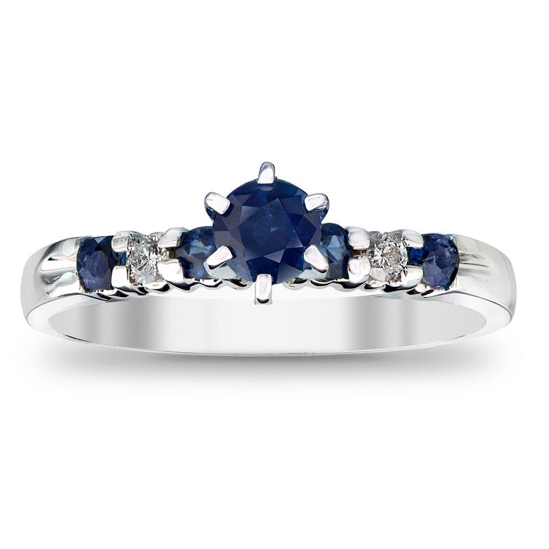 4.0mm Blue Sapphire and 0.10 CT. T.W. Natural Diamond Engagement Ring in Solid 14K White Gold