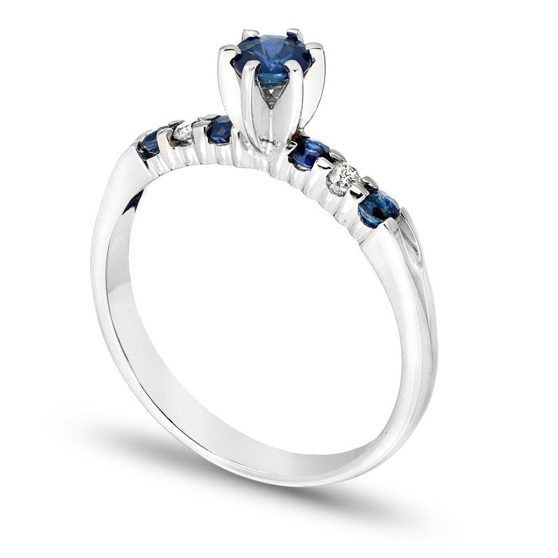 4.0mm Blue Sapphire and 0.10 CT. T.W. Natural Diamond Engagement Ring in Solid 14K White Gold