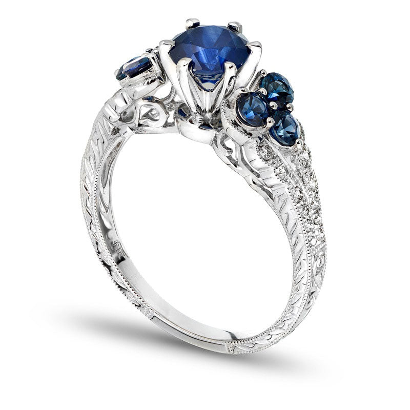 6.0mm Blue Sapphire and 0.13 CT. T.W. Natural Diamond Engagement Ring in Solid 14K White Gold